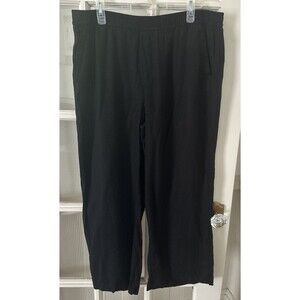 Old Navy Cropped Linen Pants Womens Large Black Wide Leg Drawstring